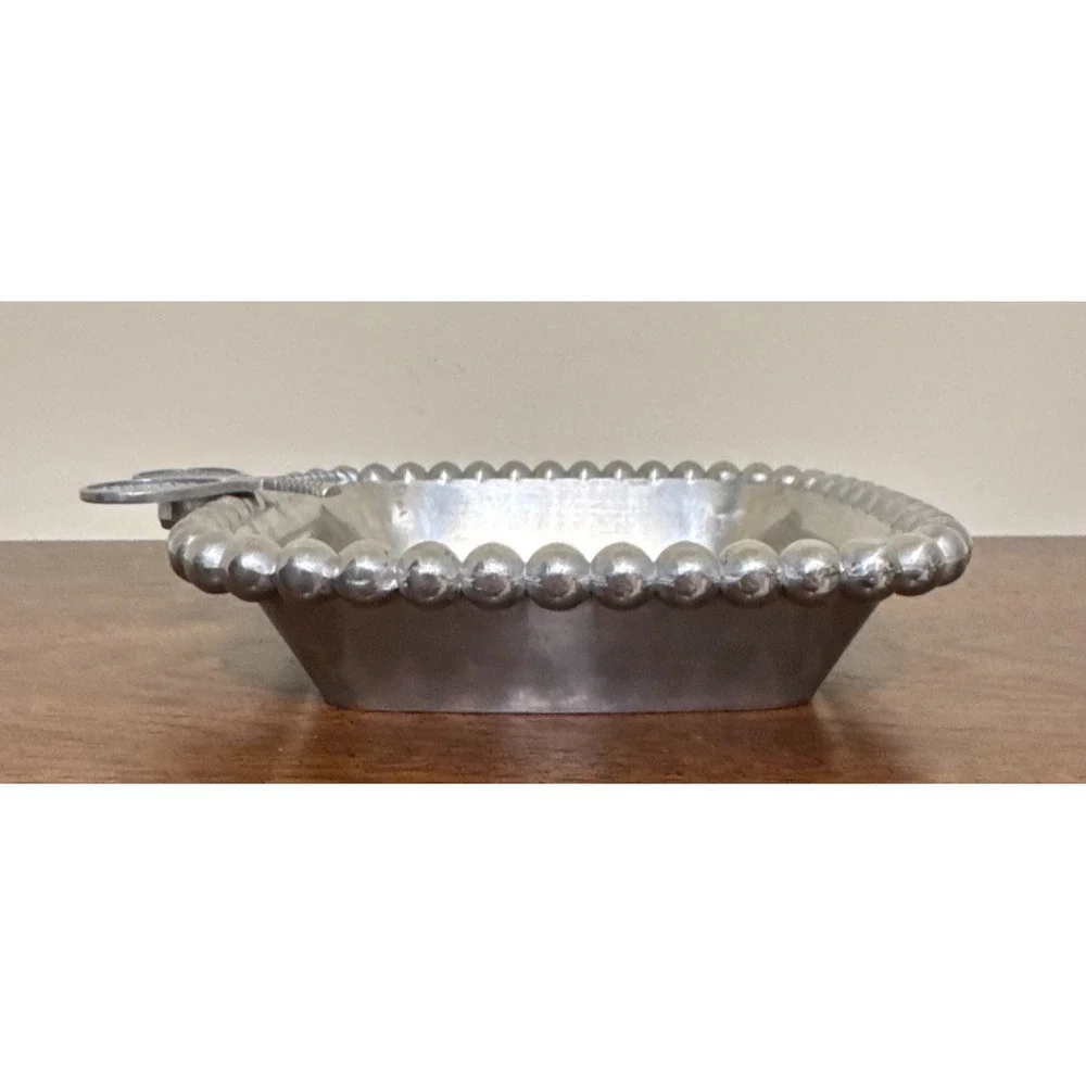 Vintage Mud Pie Beaded Tennis Racket Square Candy/Nut Dish Sand Cast Aluminum